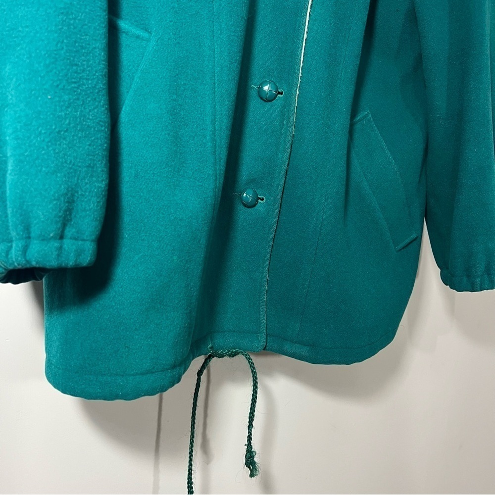 Vintage Green Wool Hooded Jacket Indie Hipster Retro Vest Pea Coat Cottagecore - Picture 15 of 16